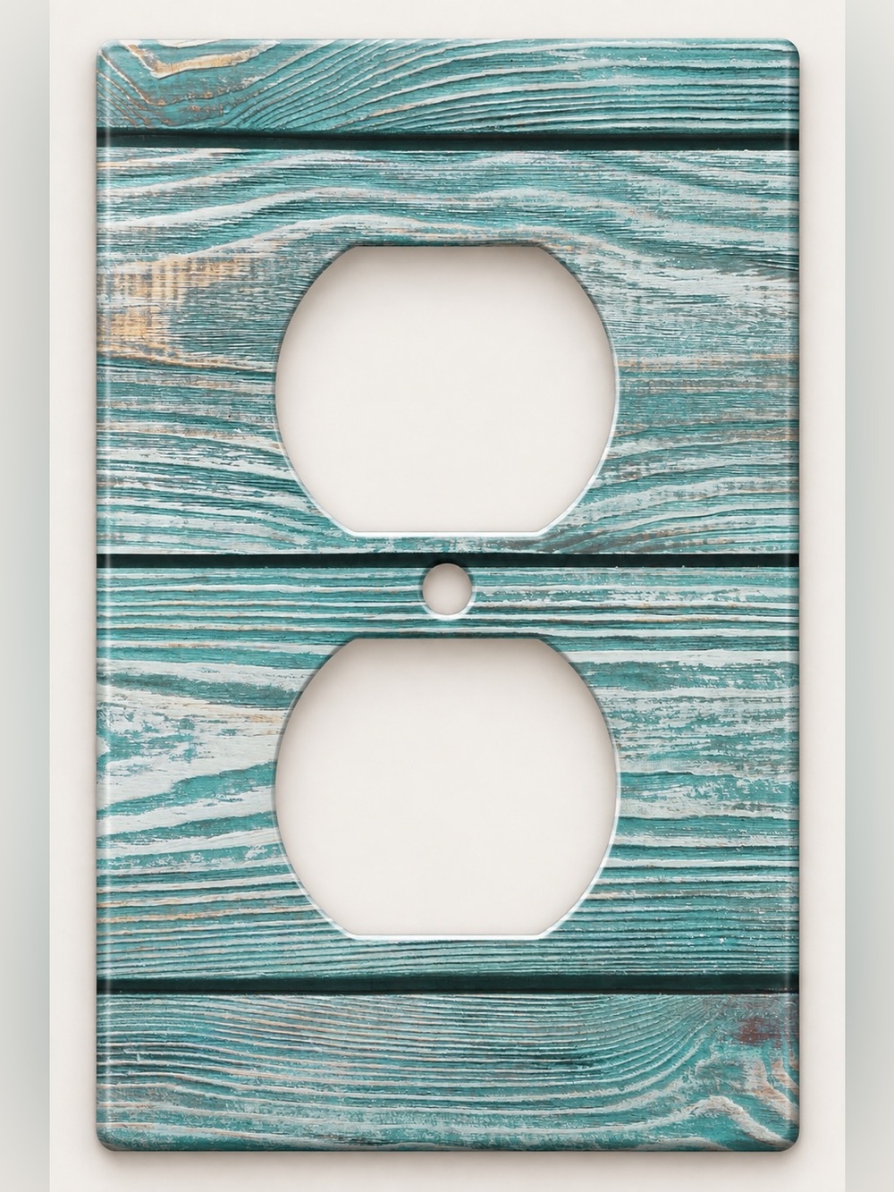 Handmade Teal Distressed Wood Look Duplex Outlet Cover Plate